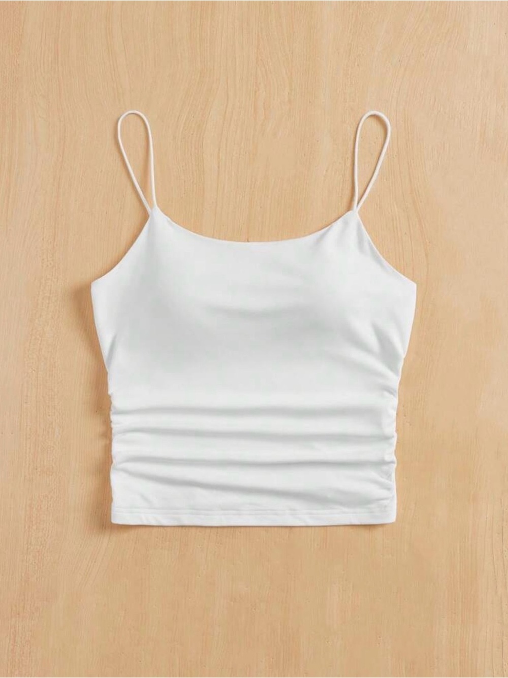 White Ruched Spaghetti Strap Crop Camisole